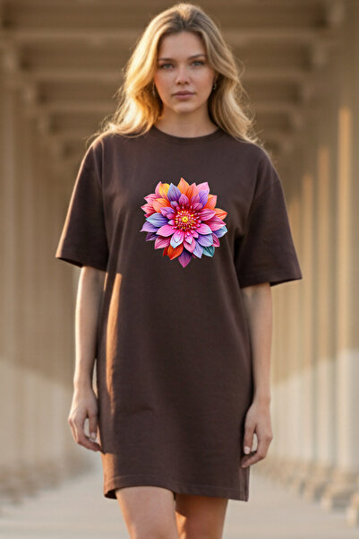 bellanova Elbisee Γυναικείο Κόκκινο Φόρεμα T-Shirt Oversize – Με Πολύχρωμο Φλ...