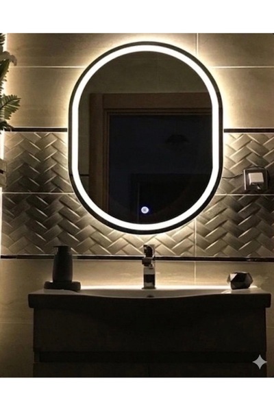 Rose Tasarım 80*60 Oval KumlamalıDokunmatik Günışıgı Ayna Banyo Aynası Ledli ...