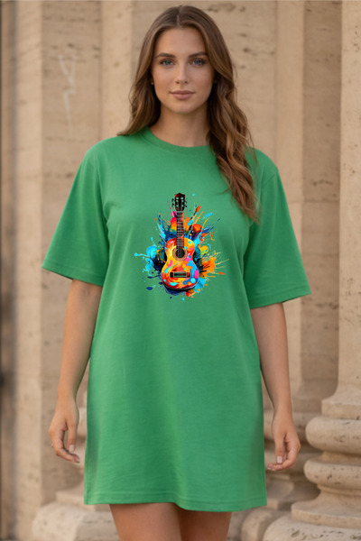 bellanova Elbisee Γυναικείο Κόκκινο Φόρεμα T-Shirt Oversize – Με Πολύχρωμη Στ...