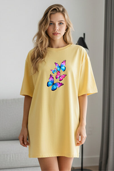 Pink Sky Elbisee Γυναικείο Κόκκινο Φόρεμα T-Shirt Oversize – Με στάμπα πολύχρ...