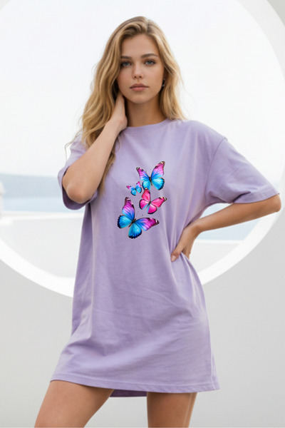 Frisson Elbisee Γυναικείο Κόκκινο Φόρεμα T-Shirt Oversize – Με στάμπα πολύχρω...