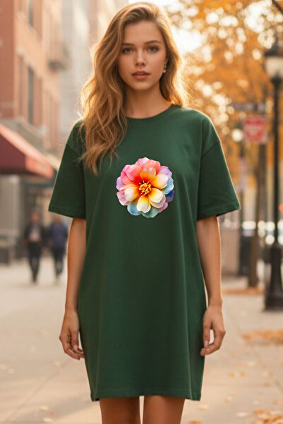 bellanova Elbisee Γυναικείο Κόκκινο Φόρεμα T-Shirt Oversize – Πολύχρωμο με Μί...