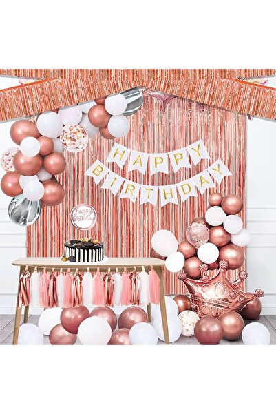 Partifabrik Διακοσμητική κουρτίνα με μεταλλικές φούντες σε ροζ χρυσό, μήκους ...