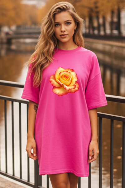 Pink Sky Elbisee Γυναικείο Κόκκινο Φόρεμα T-Shirt Oversize – Με στάμπα κίτριν...