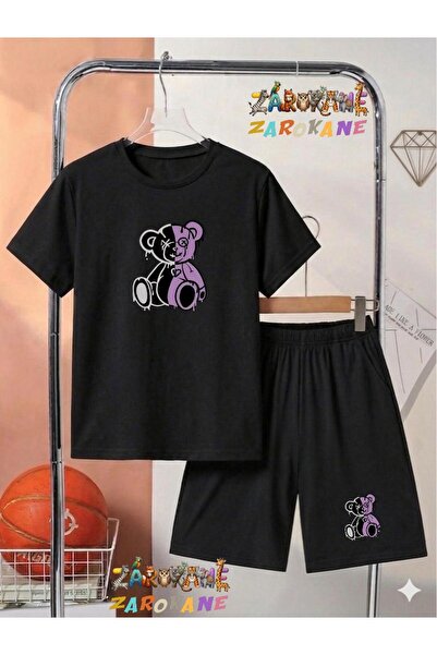 ZAROKANE Purple Bear Printed Top and Shorts/T-Shirt Summer Children's Two-Pie...