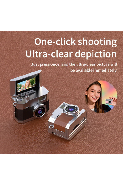 beemen Mini Retro Dijital Kamera 180° Döner Ekran 720P Video Fotoğraf Type-C Kolye Ve Anahtarlık