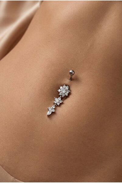 Vilma Aksesuar Cerrahi Çelik Taşlı Göbek Piercing (10mm)
