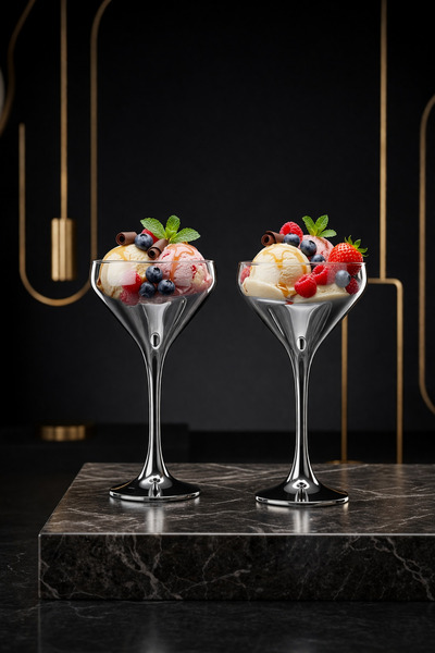 Gülümseten Avm Set of 6 Silver Platinum Footed Ice Cream Bowls – Luxurious Gl...