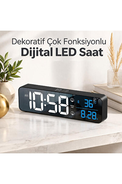 MultiZone Dekoratif Dijital Duvar Masa Saati Modern Dokunmatik Aynalı LED Tar...