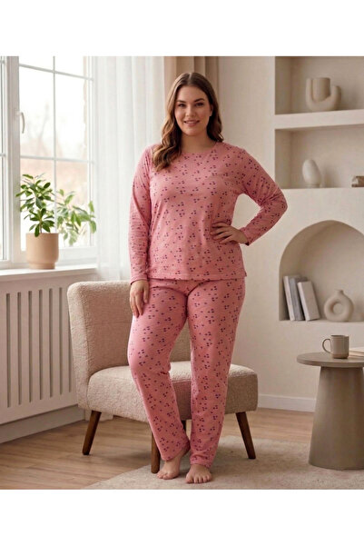 Life Time Moda Kadın Büyük Beden Pijama Takımı Kalp Desenli Milan İnce Kumaş ...