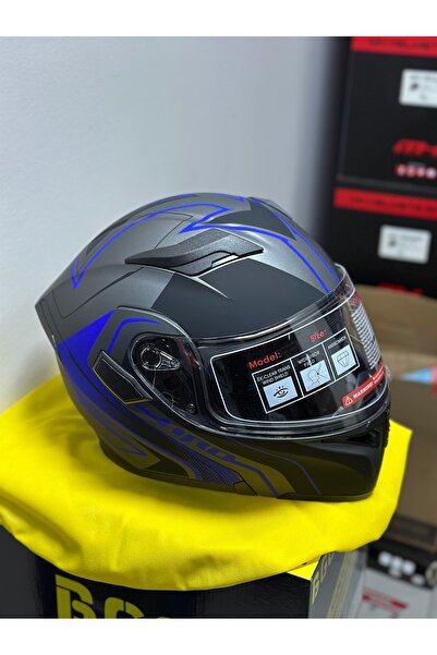 Palas Motor ÇENE AÇILIR MAVİ SİYAH KASK / GÜNEŞ GÖZLÜĞÜ + ECE 22.05 SERTİFİKALI