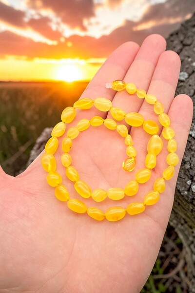 NBS Beautiful Naturel Stones Amber Pure Women's Necklace 42 cm High Quality (...