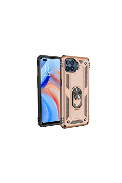 eco port Oppo Reno 4 Lite Kılıf Sofya Yüzüklü Silikon Kapak - Gold