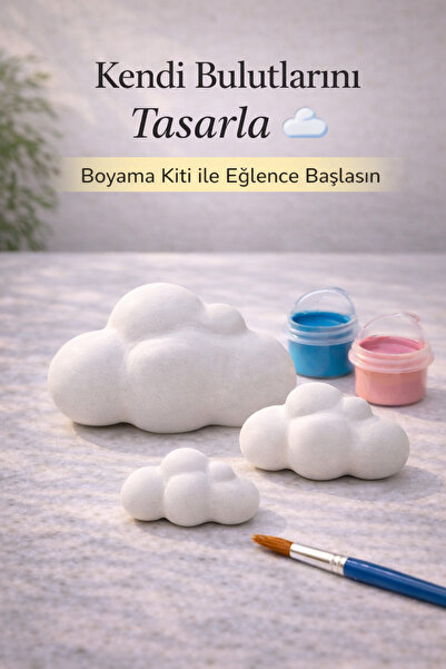 Boyanabilir Bulut Biblo Seti | 3’lü DIY Boyama Kiti | Çocuk Hobi Seti | Dekoratif Bulut Figür