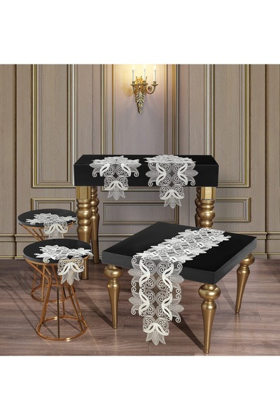 Ceki Home Σετ Σαλονιού 5 Τεμαχίων Λινό Γαλλικό Δαντελωτό Σετ Χωρίς Ραφές Σετ ...