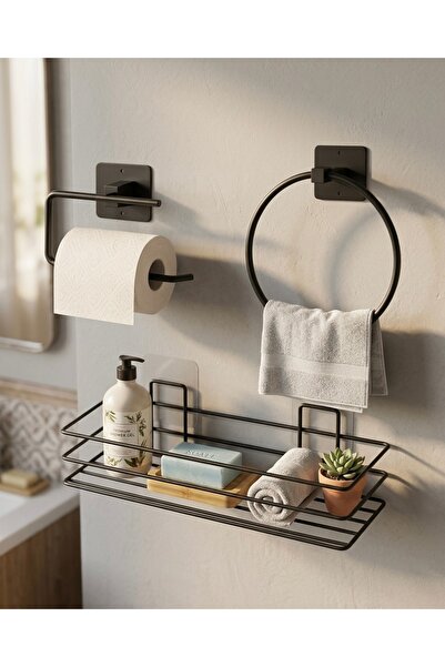 3 lü banyo askılıklı raflı set