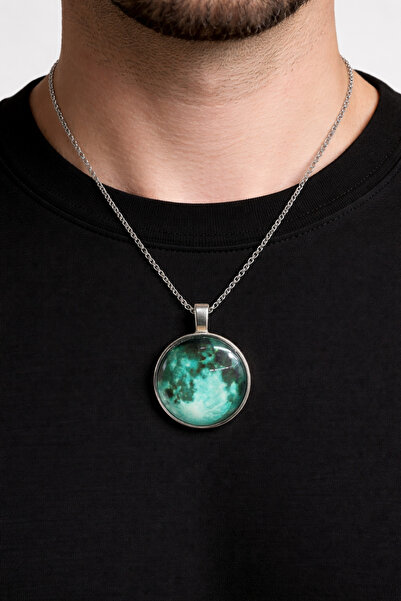 HER ŞEY NOTA www.herseynota.com Turquoise Galaxy Patterned Round Pendant Silv...