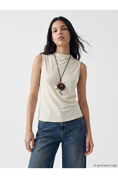 LC Waikiki Peak New Season Crew Neck Linen Blend Blouse