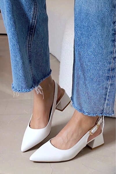 POLKA STORE Γόβες με ψηλό τακούνι - Λευκό - Χαμηλό τακούνι (1-4 cm)