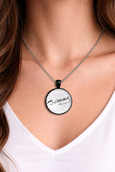 HER ŞEY NOTA www.herseynota.com Ataturk Signature Printed Glass Capsule Neckl...