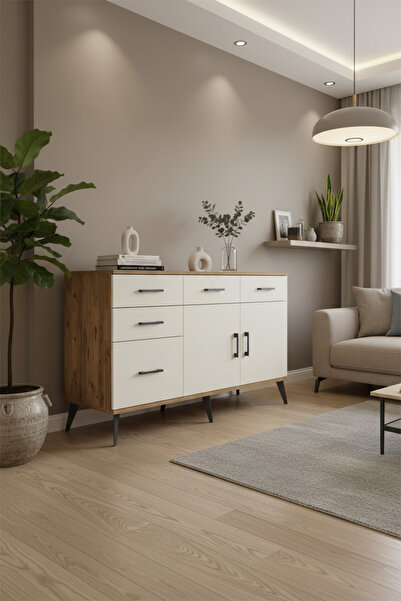 mobihobi Luna Konsol: 2 Raflı, 5 Çekmeceli, 2 Kapaklı Geniş Saklama Çözümü - ...