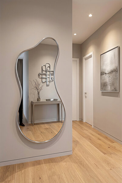 Fawdecor Asimetrik Ahşap Çerçeveli Organik Form Duvar Aynası | Modern Dekorat...