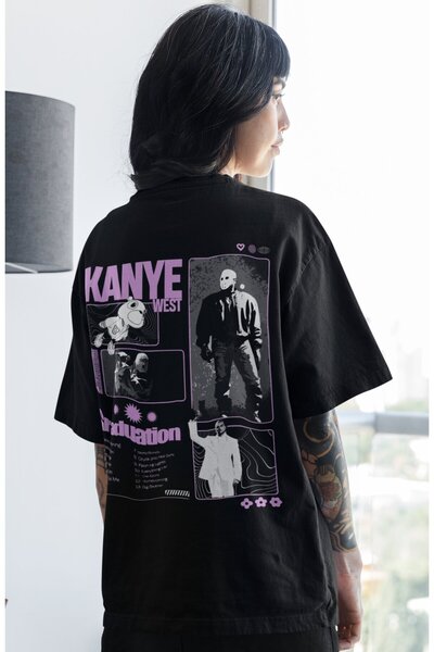 SEVBANO Tricou oversize unisex cu imprimeu pe spate Kanye West Rapper Singer