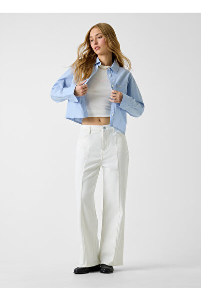 Guess Jeans Düşük Bel Geniş Paça Relaxed Beyaz Kadın Denim Pantolon W6RA1HD65...