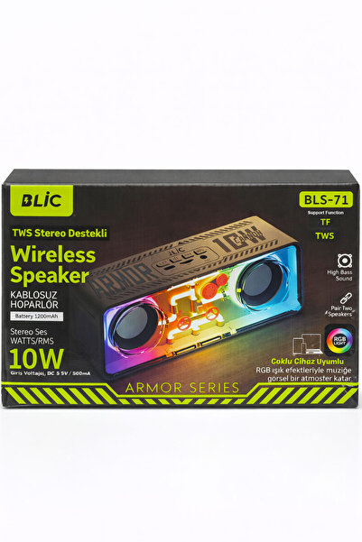 Blic Armor Series BLS-71 Şeffaf Mecha RGB Işıklı 10W Kablosuz Bluetooth Hopar...