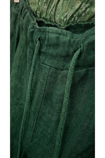 Vardis Women's Raw Linen Italian Made Emerald Green Trousers