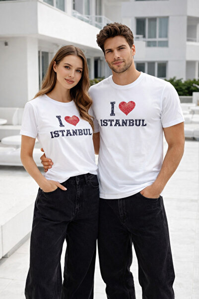 Rich Unisex λευκό βαμβακερό μπλουζάκι με στάμπα Istanbul