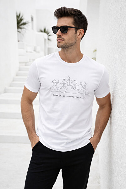 Rich Ανδρικό μπλουζάκι από λευκό βαμβάκι με στάμπα Country και λαιμόκοψη ποδη...