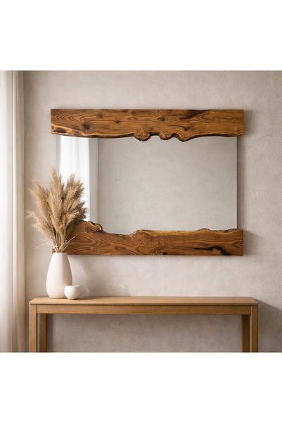 3 D Serg Doğal Ahşap İğde Ağacı Duvar Aynası , Ahşap ayna 80x60 cm El Yapımı Rustik Ayna