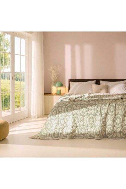 Evidea Soft Lavin Çift Kişilik Yatak Örtüsü - Yeşil / Ekru - 200x230 cm