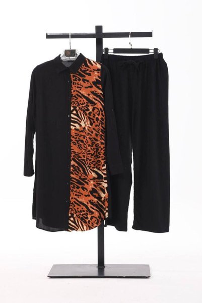 Polologin Butik Kadın Asimetrik Leopar Desenli Uzun Tunik