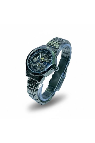 SHADOW Eclipse Automatic Skeleton Watch for Women Stainless Steel Strap Elegant Luxury Watch Silver