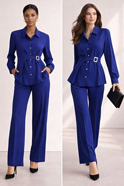 moda paketi Πουκάμισο και παντελόνι με λεπτομέρεια ζώνης – Κομψό και μοντέρνο...