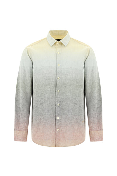 Abdullah Kiğılı Αθλητικό λινό πουκάμισο με μοτίβο κανονική εφαρμογή μακρυμάνικο