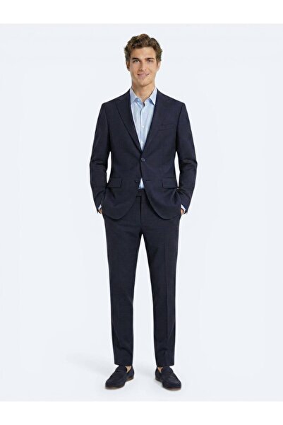 Kip Navy Blue Striped Regular Fit 100% Wool Suit
