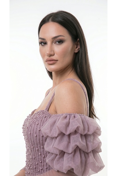 Lovely Dress Kristal Boncuk İşlemeli Kare Yaka Balık Abiye (Beden Tablosuna B...