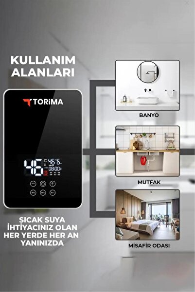 Torima Şofben Elektrikli Su Isıtıcı 7000W Banyo Mutfak Tipi Duvara Monte Su Isıtıcısı WH01 Siyah