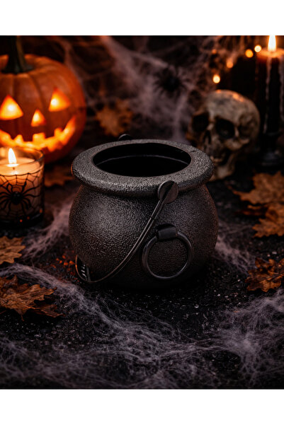 PARTİPORT Cadı Kazanı Dekoratif Kova Halloween Parti Aksesuarı Plastik 12 Cm
