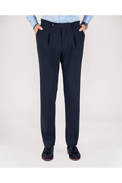 TerziAdemAltun İtalyan stil slim fit erkek kumaş pantolon lacivert T20038-02