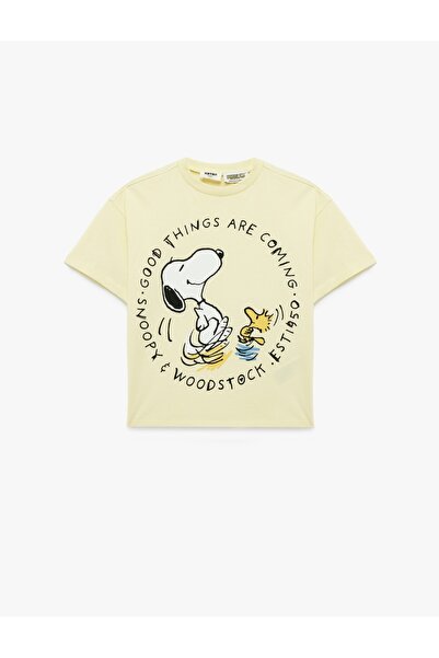 Koton تيشيرت Snoopy مرخص من القطن، بأكمام قصيرة وياقة دائرية، بطبعة