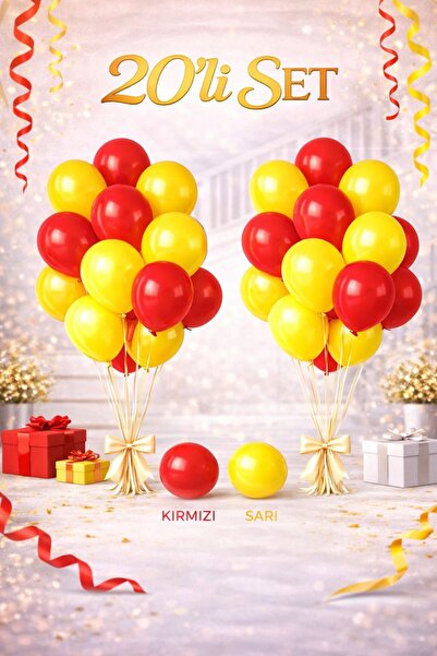 Sev-AL Balonları Sarı Kırmızı Balon Seti 20’li Galatasaray Tema Doğum Günü Pa...