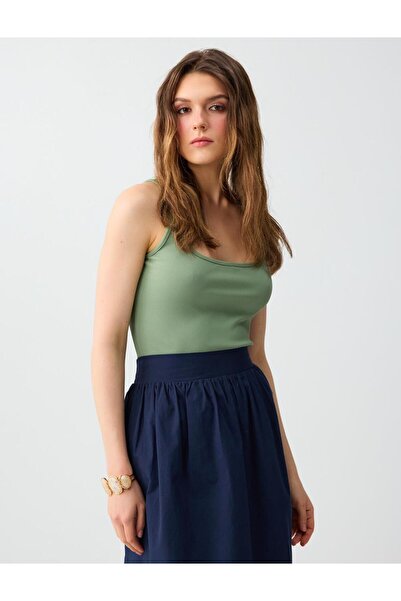 Jimmy Key Πλεκτό εσώρουχο με τετράγωνο λαιμό Ada Tea Green Slim Fit