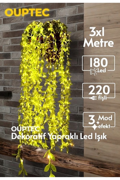 Ouptec Dekoratif Yapraklı Led Işık 3x1 Metre 180 Led Fişli 3 Modlu Konsept Ay...