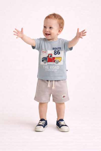 2kids2mom Baby Boy 24 Months the Road T-Shirt and Shorts 2-Piece Set