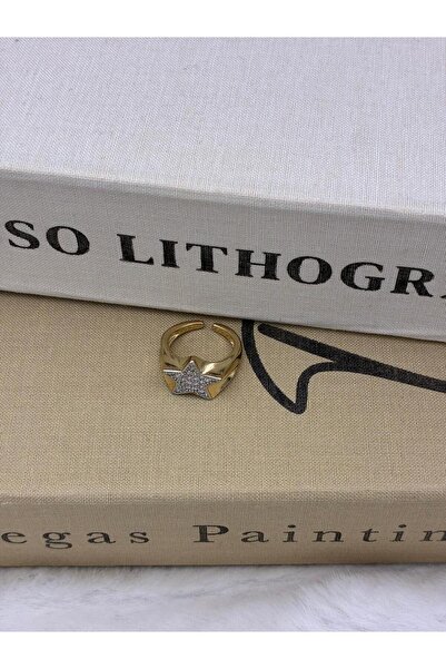 Hedef Bijuteri Gold Color Zircon Stone Star Detailed Special Series Adjustabl...