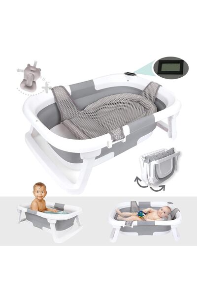 Arabest حوض استحمام قابل للطي للأطفال مع مقياس حرارة - حوض استحمام + حمالة حو...